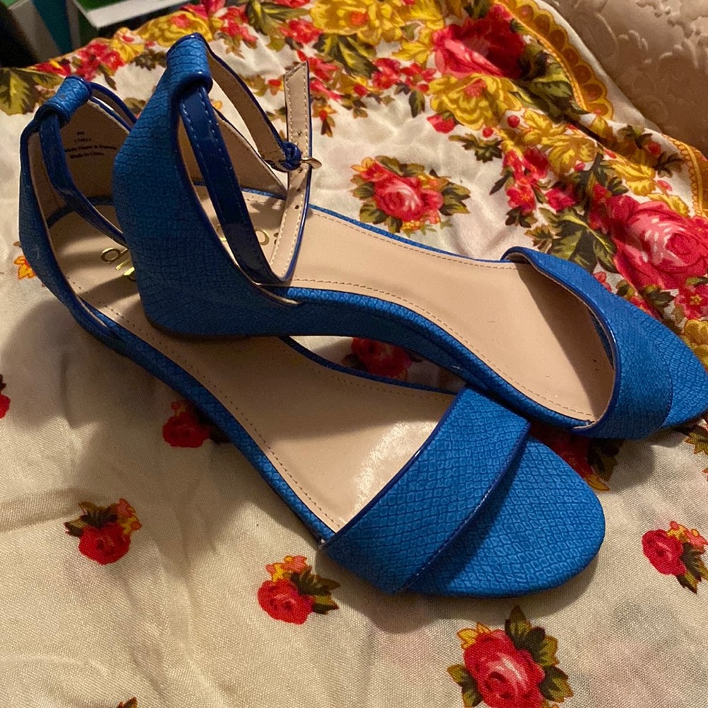 Dina, Jessica vegan snakeskin wedges, blue, size 9